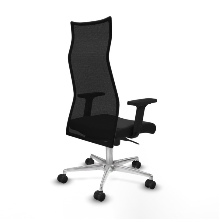 Albacete malla sincro malla negra similpiel negro brazos 2D base aluminio ruedas 65 mm nailon