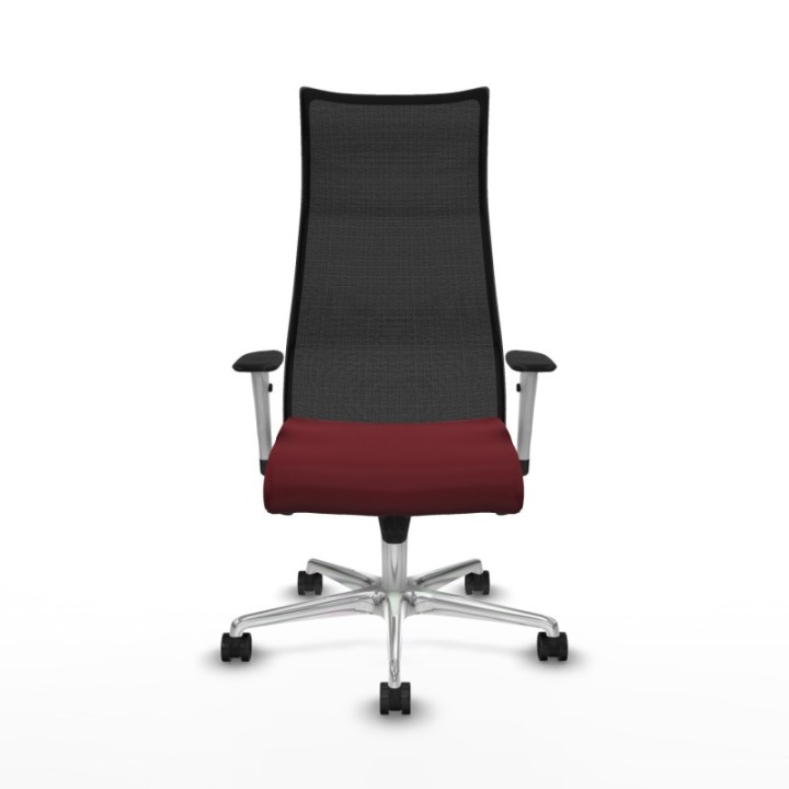 Albacete malla sincro malla negra similpiel granate brazos blancos base aluminio ruedas 65 mm nailon