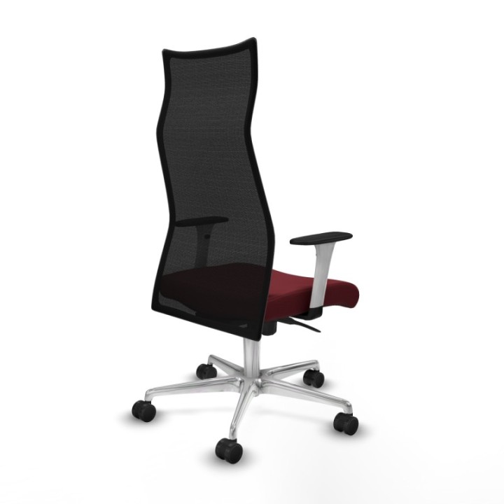 Albacete malla sincro malla negra similpiel granate brazos blancos base aluminio ruedas 65 mm nailon