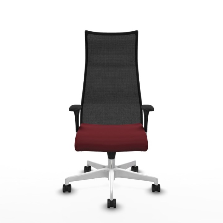 Albacete malla sincro malla negra similpiel granate brazos 1D base blanca ruedas 65 mm nailon