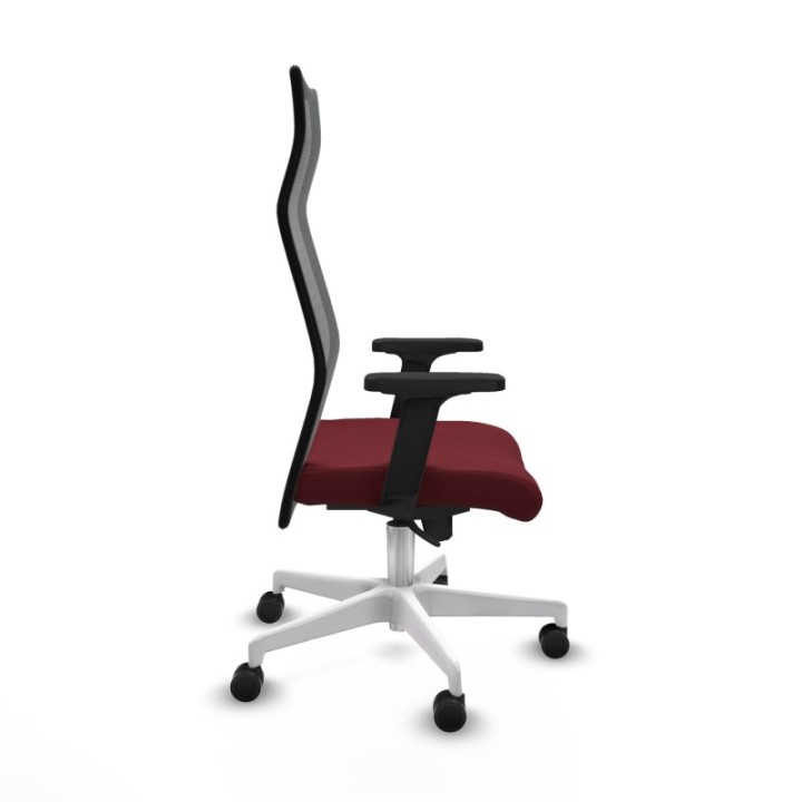 Albacete malla sincro malla negra similpiel granate brazos 2D base blanca ruedas 65 mm nailon