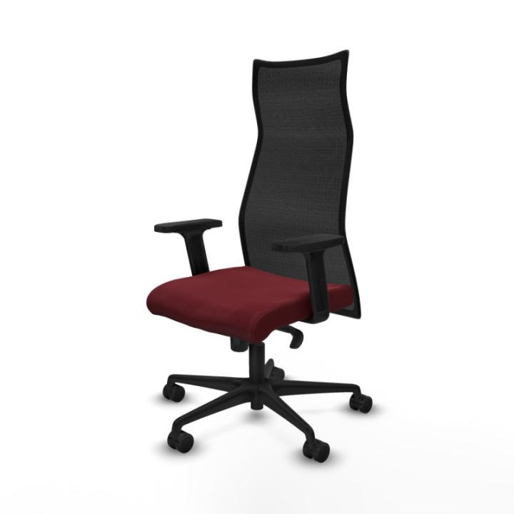 Albacete malla sincro malla negra similpiel granate brazos 2D base nailon ruedas 65 mm nailon