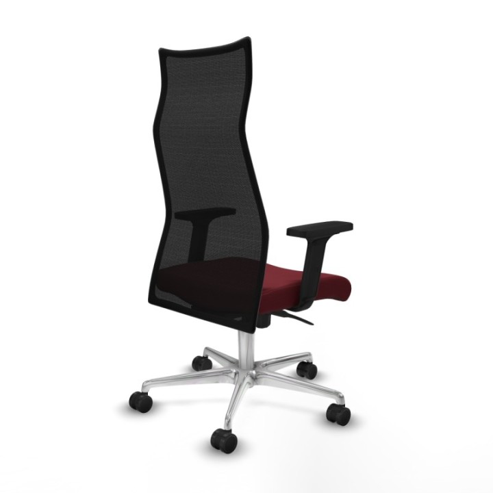 Albacete malla sincro malla negra similpiel granate brazos 2D base aluminio ruedas 65 mm nailon