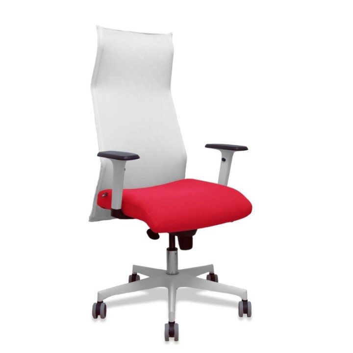 Sillón Albacete malla blanco bali rojo brazos blancos base blanca ruedas parqué 65mm