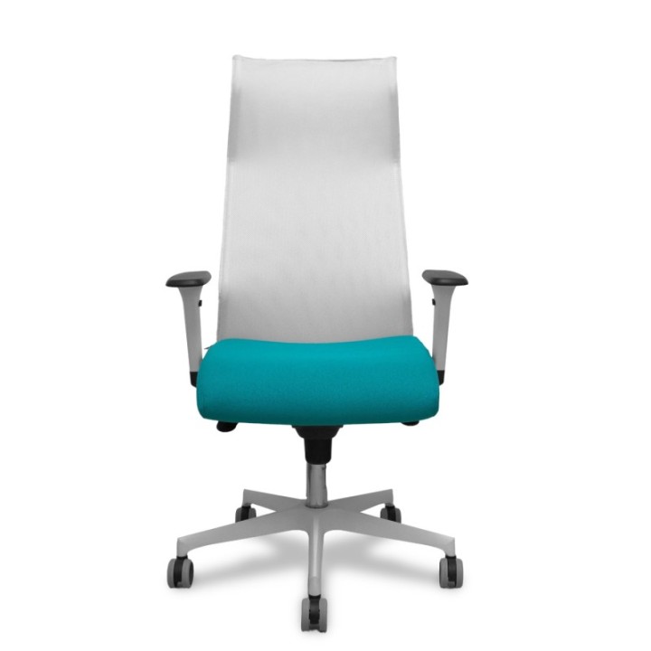 Sillón Albacete malla blanco bali turquesa brazos blancos base blanca ruedas parqué 65mm