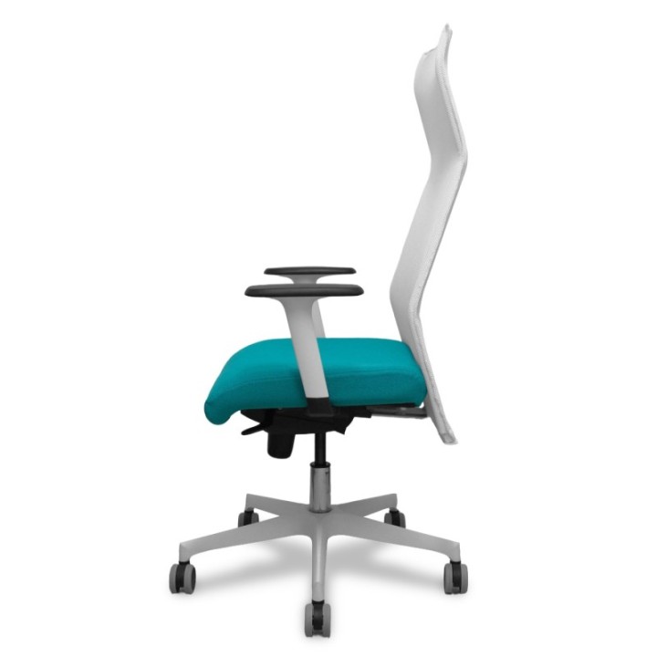 Sillón Albacete malla blanco bali turquesa brazos blancos base blanca ruedas parqué 65mm