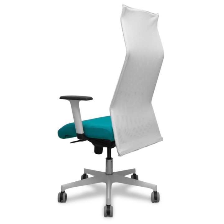 Sillón Albacete malla blanco bali turquesa brazos blancos base blanca ruedas parqué 65mm