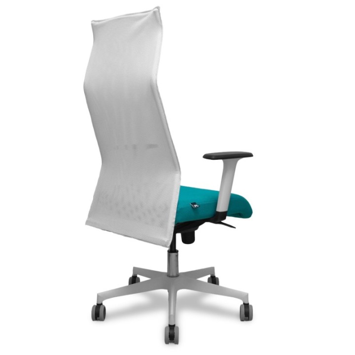 Sillón Albacete malla blanco bali turquesa brazos blancos base blanca ruedas parqué 65mm