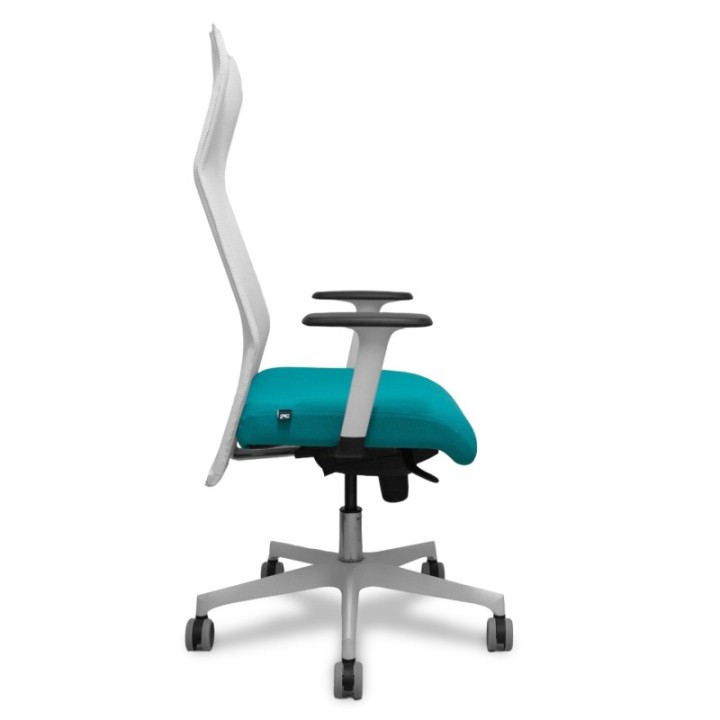 Sillón Albacete malla blanco bali turquesa brazos blancos base blanca ruedas parqué 65mm