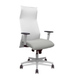 Sillón Albacete malla blanco bali gris claro brazos blancos base blanca ruedas parqué 65mm