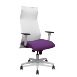 Sillón Albacete malla blanco bali morado brazos blancos base blanca ruedas parqué 65mm