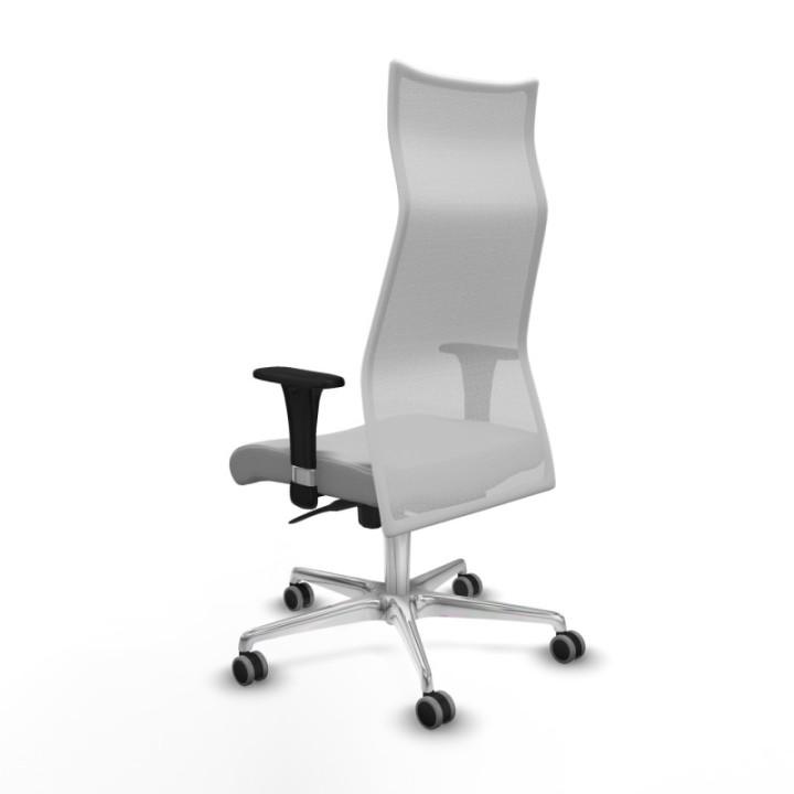 Albacete malla XL sincro malla blanca similpiel gris claro brazos 1D base aluminio ruedas 65mm engomadas