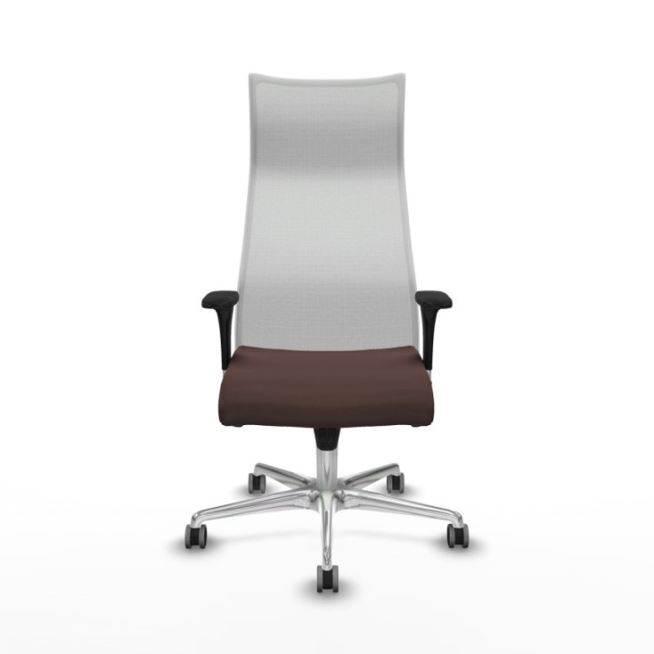 Albacete malla XL sincro malla blanca similpiel marrón oscuro brazos 1D base aluminio ruedas 65mm engomadas