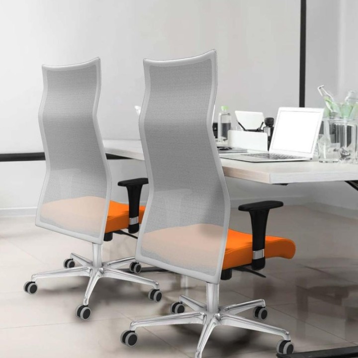 Albacete malla XL sincro malla blanca similpiel gris oscuro brazos 1D base aluminio ruedas 65mm engomadas