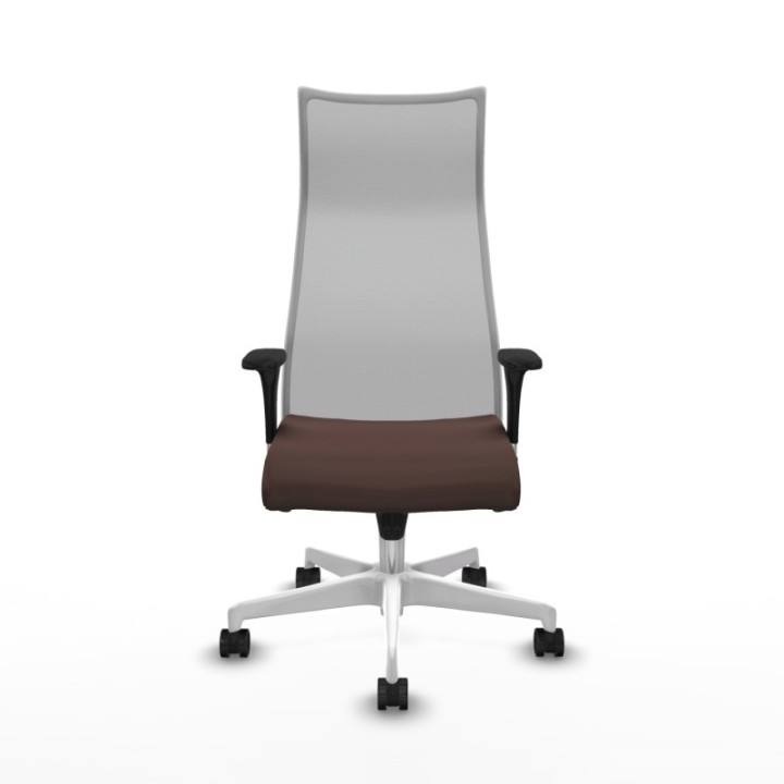 Albacete malla XL sincro malla gris similpiel marrón oscuro brazos 1D base blanca ruedas 65mm nailon