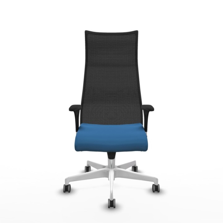 Albacete malla XL sincro malla negra similpiel azul claro brazos 1D base blanca ruedas 65mm engomadas