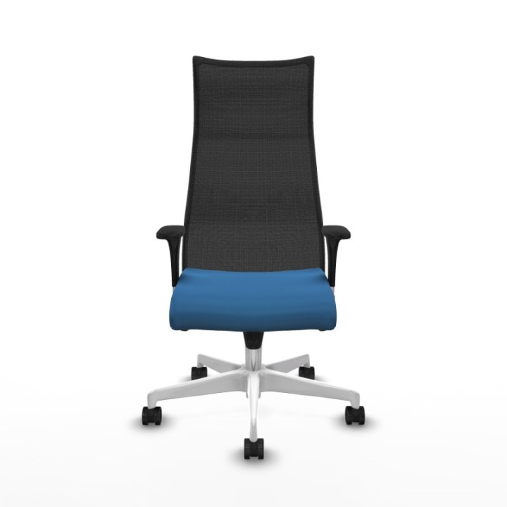 Albacete malla XL sincro malla negra similpiel azul claro brazos 1D base blanca ruedas 65mm nailon