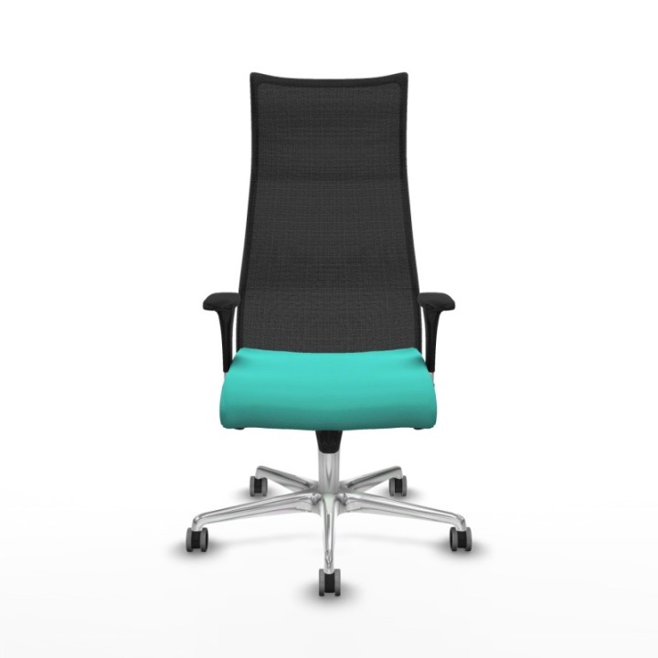 Albacete malla XL sincro malla negra similpiel turquesa brazos 1D base aluminio ruedas 65mm engomadas