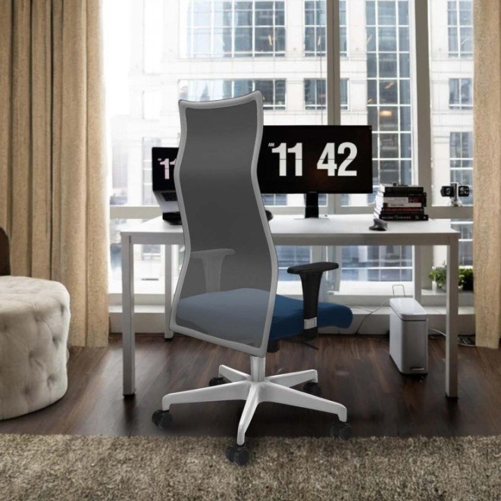 Albacete malla XL sincro malla negra similpiel gris oscuro brazos 1D base blanca ruedas 65mm nailon