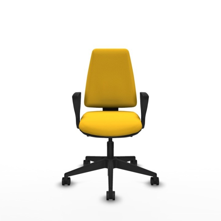 Elche AS similpiel amarillo brazos fijos base piramidal ruedas nailon 65mm