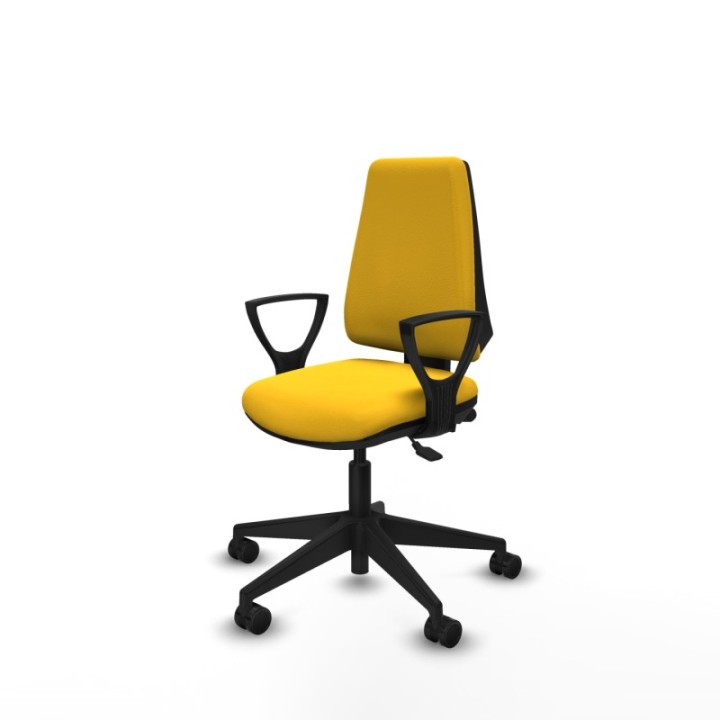 Elche AS similpiel amarillo brazos fijos base piramidal ruedas nailon 65mm