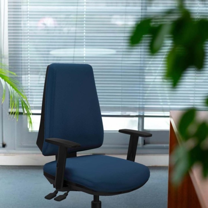 Elche AS similpiel azul brazos 1D base piramidal ruedas nailon 65mm