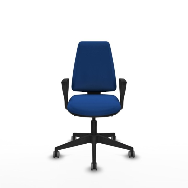 Elche AS similpiel azul brazos fijos base piramidal ruedas engomadas 65mm