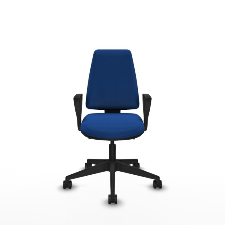 Elche AS similpiel azul brazos fijos base piramidal ruedas nailon 65mm