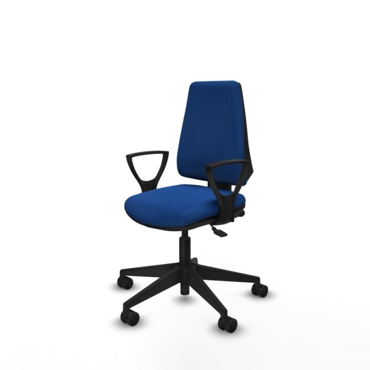 Elche AS similpiel azul brazos fijos base piramidal ruedas nailon 65mm