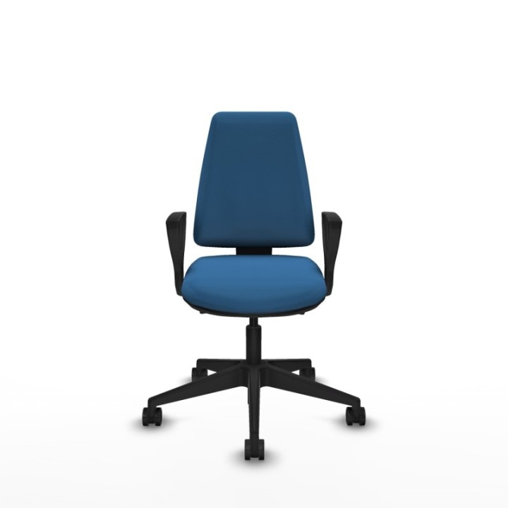 Elche AS similpiel azul claro brazos fijos base piramidal ruedas nailon 65mm