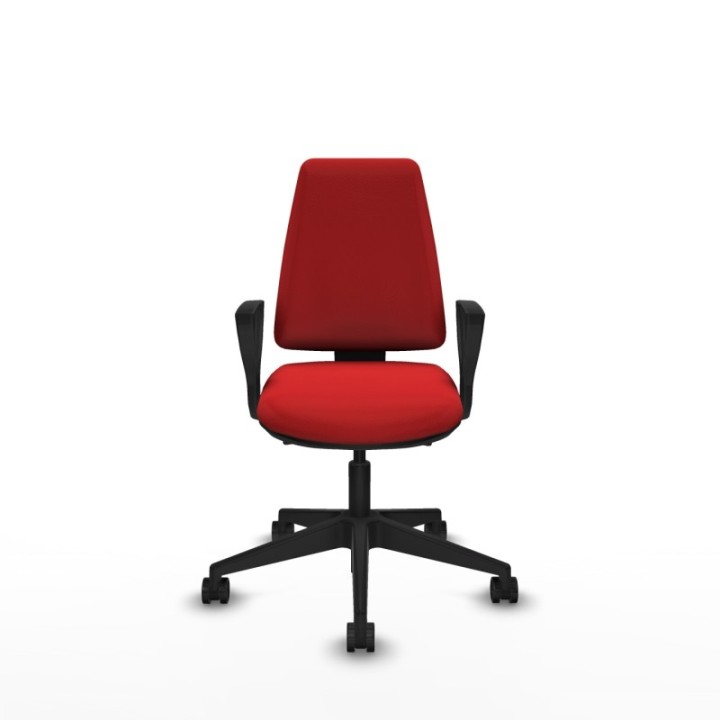 Elche AS similpiel rojo brazos fijos base piramidal ruedas nailon 65mm