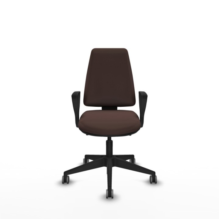 Elche AS similpiel marrón oscuro brazos fijos base piramidal ruedas engomadas 65mm