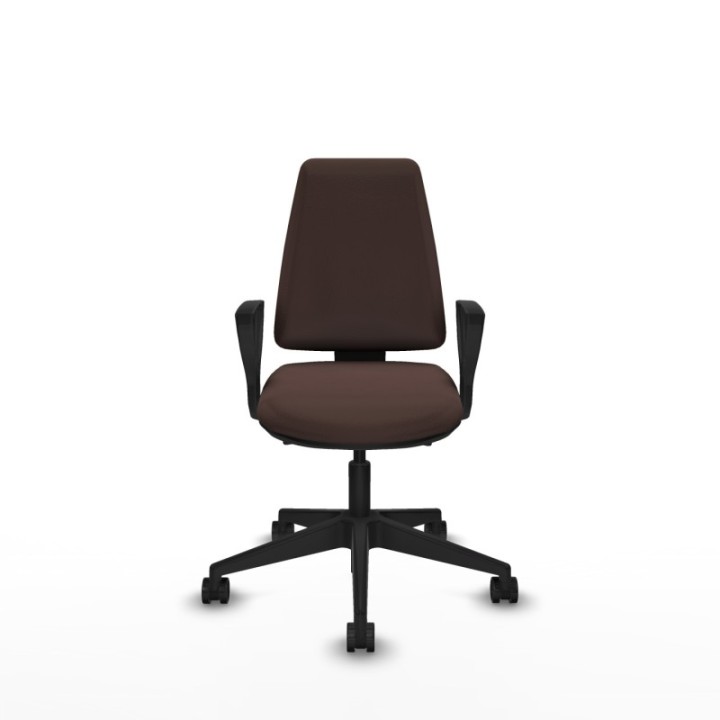 Elche AS similpiel marrón oscuro brazos fijos base piramidal ruedas nailon 65mm