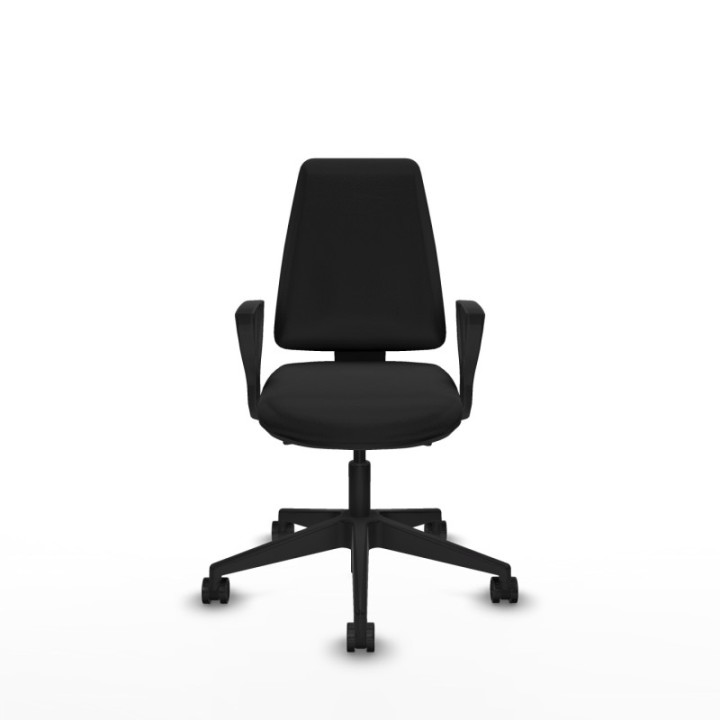 Elche AS similpiel negro brazos fijos base piramidal ruedas nailon 65mm