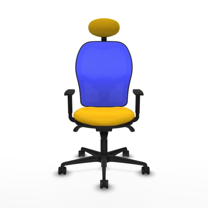 Jorquera sincro malla azul bali amarillo brazos 1D base nailon cabecero fijo ruedas 65mm nailon