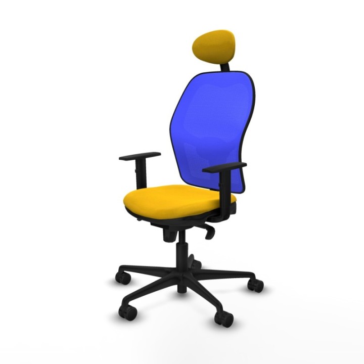 Jorquera sincro malla azul bali amarillo brazos 1D base nailon cabecero fijo ruedas 65mm nailon