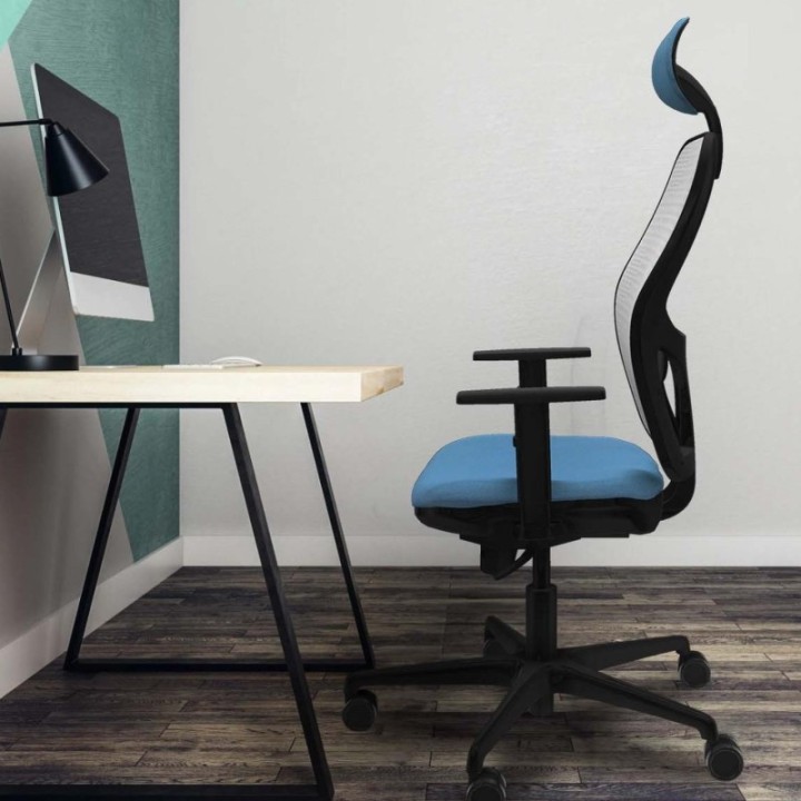 Jorquera sincro malla azul bali pistacho brazos 1D base nailon cabecero fijo ruedas 65mm nailon