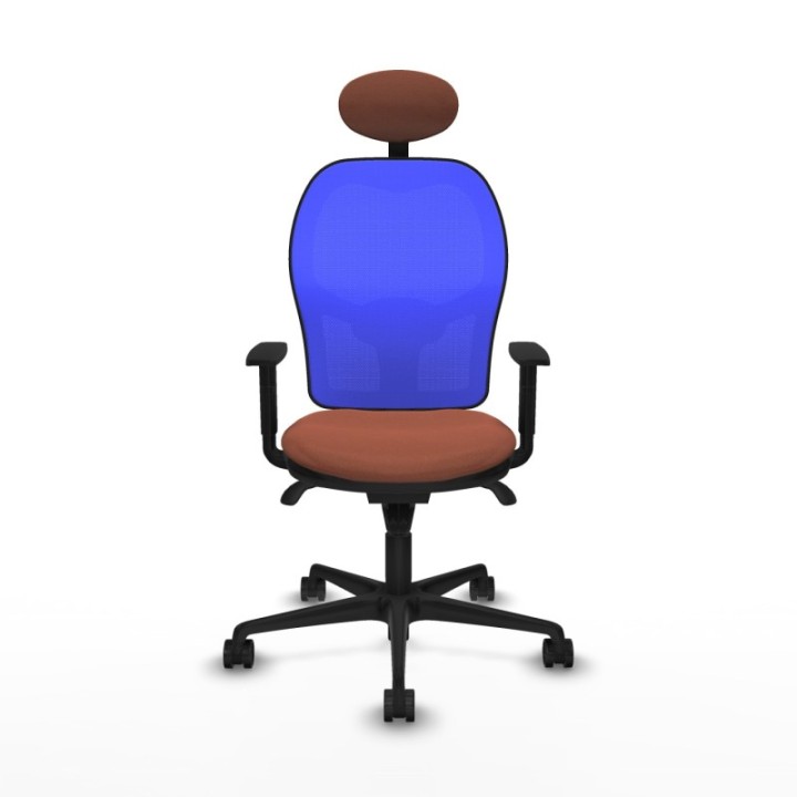 Jorquera sincro malla azul bali marrón brazos 1D base nailon cabecero fijo ruedas 65mm nailon