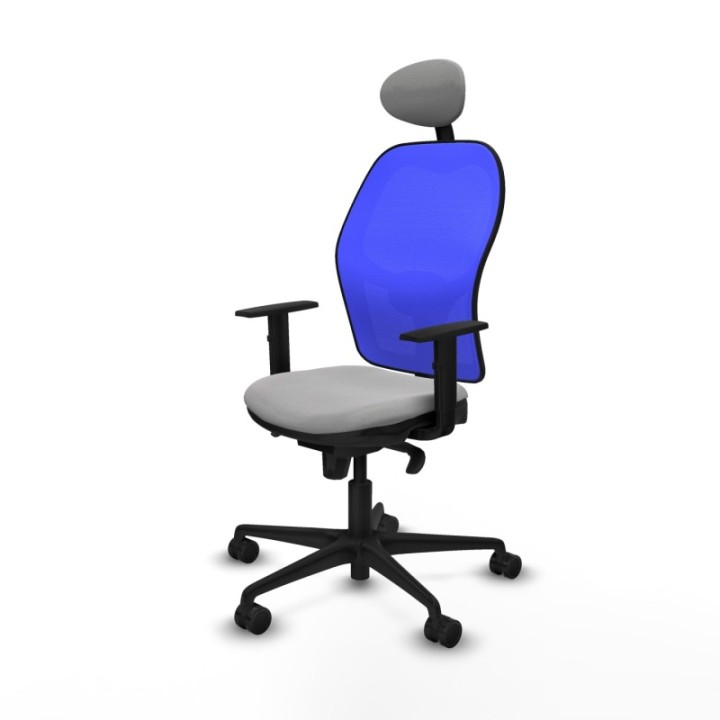 Jorquera sincro malla azul bali gris claro brazos 1D base nailon cabecero fijo ruedas 65mm nailon