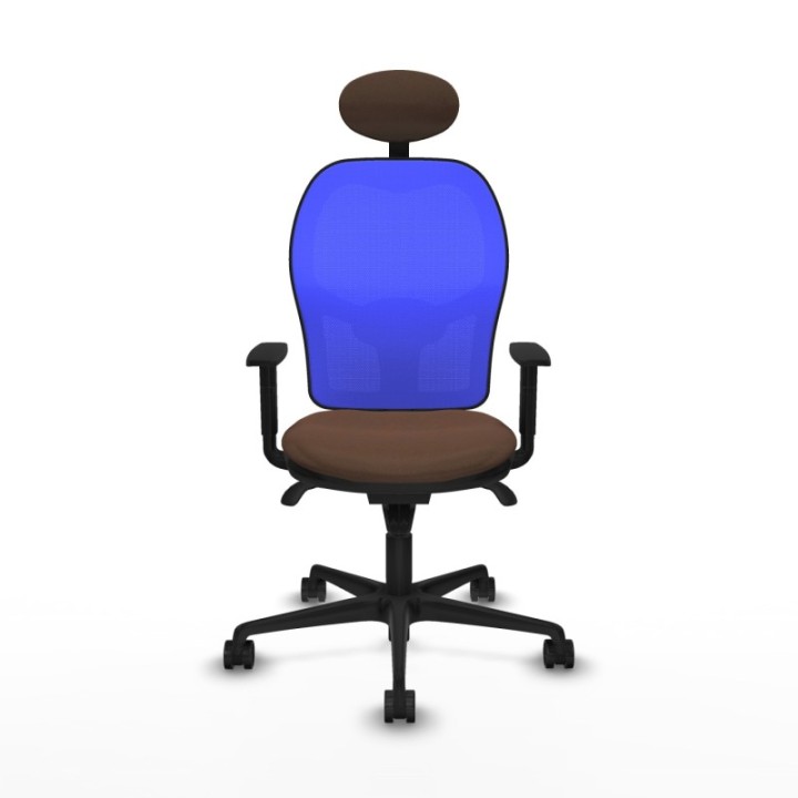 Jorquera sincro malla azul bali marrón oscuro brazos 1D base nailon cabecero fijo ruedas 65mm nailon