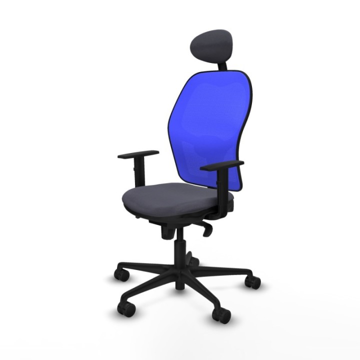 Jorquera sincro malla azul bali gris oscuro brazos 1D base nailon cabecero fijo ruedas 65mm nailon