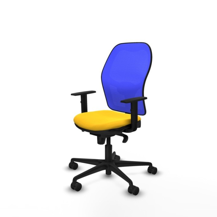 Jorquera sincro malla azul similpiel amarillo brazos 1D base nailon  ruedas 65mm nailon