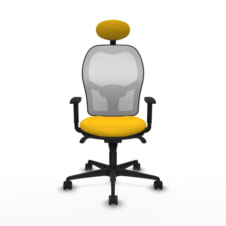 Jorquera sincro malla blanca bali amarillo brazos 1D base nailon cabecero fijo ruedas 65mm nailon