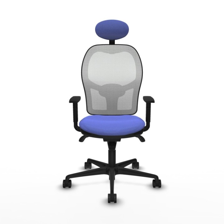 Jorquera sincro malla blanca bali azul claro brazos 1D base nailon cabecero fijo ruedas 65mm nailon