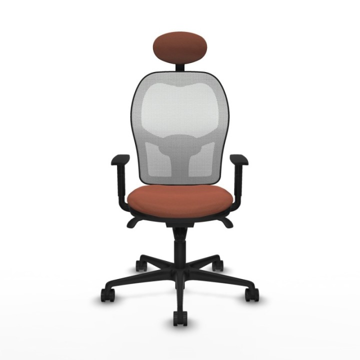 Jorquera sincro malla blanca bali marrón brazos 1D base nailon cabecero fijo ruedas 65mm nailon