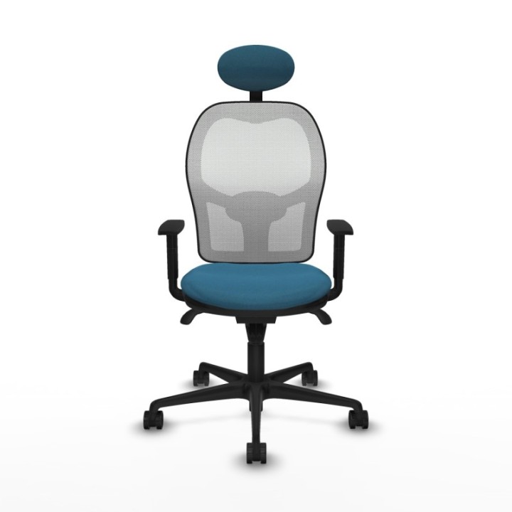 Jorquera sincro malla blanca bali verde petroleo brazos 1D base nailon cabecero fijo ruedas 65mm nailon