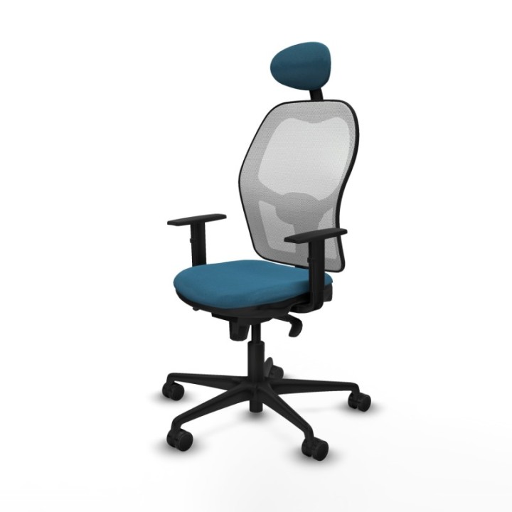 Jorquera sincro malla blanca bali verde petroleo brazos 1D base nailon cabecero fijo ruedas 65mm nailon