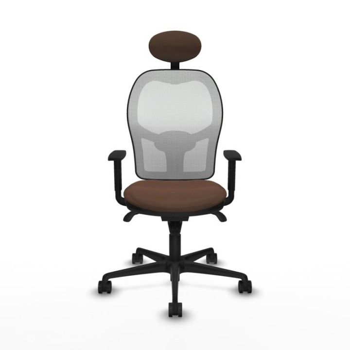 Jorquera sincro malla blanca bali marrón oscuro brazos 1D base nailon cabecero fijo ruedas 65mm nailon