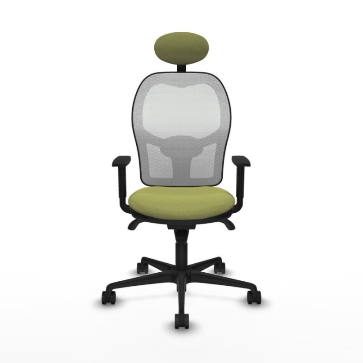 Jorquera sincro malla blanca bali verde oliva brazos 1D base nailon cabecero fijo ruedas 65mm nailon