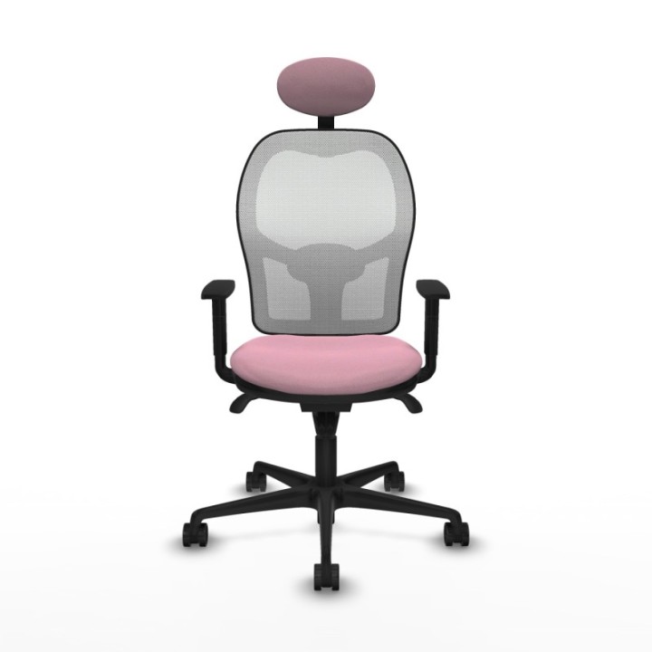 Jorquera sincro malla blanca bali rosa brazos 1D base nailon cabecero fijo ruedas 65mm nailon